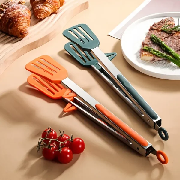 Stainless Steel With Silicone Three Line Food Clip For Fried Steak Tong