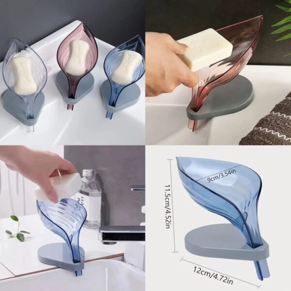 Leaf-Shaped Soap Dish with Drain - Easy Install, Suction Cup Design for Bathroom & Kitchen Sink