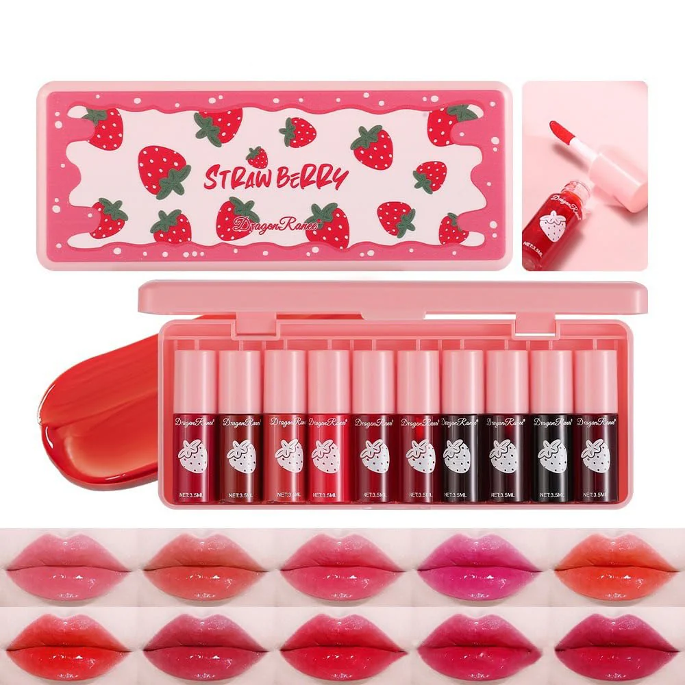 61QtEpS-7yL._SL1000.webp Dragon Ranee Strawberry Lip Tint Lip Gloss Pack of 10Pcs - Image 1