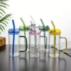 Transparent Square Drinking Glass With Lid And Straw - Image 2