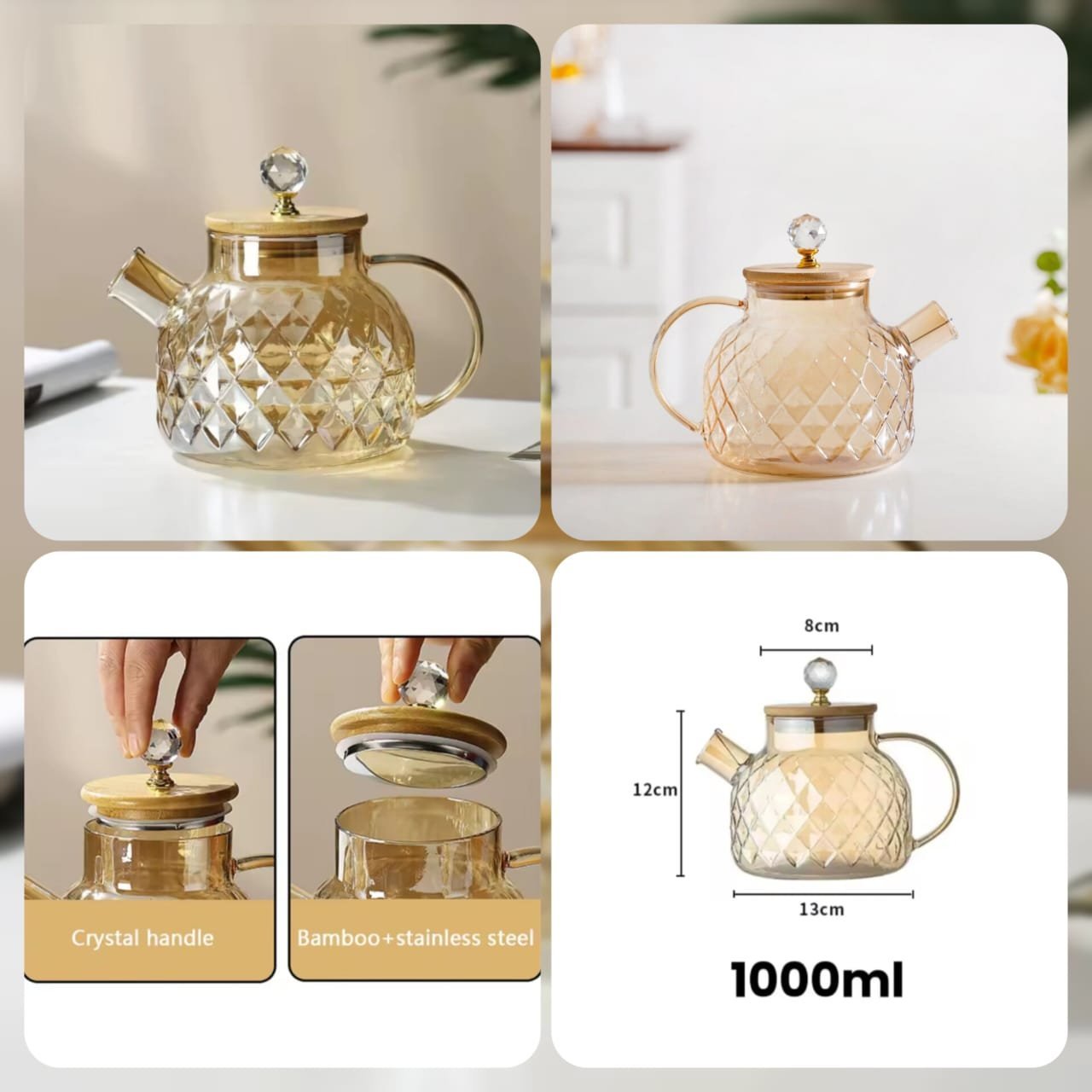 71abcbda-4359-4509-ae14-bf5be74b4369.jpg Diamond Tea Pot (Box Packing) Capacity: 1000ML - Image 1
