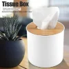 Round Tissue Box With Wooden Lid - Image 2