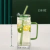Transparent Square Drinking Glass With Lid And Straw - Image 3