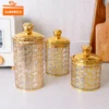 Set Of 3 Transparent Sealed Jar With Golden Lid - Image 3