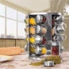 Rotating stainless steel Spice organizer 16 jars