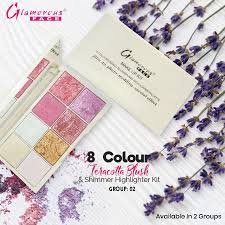 Glamorous Face 8 Colour Teracotta Blush & Shimmer Highlighter Kit