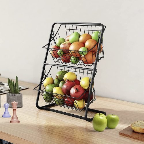 Metal Storage Basket - Versatile Organizer for Fruits, Vegetables, Spices  2 layers