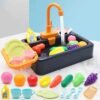 Kids Kitchen Electric Sink Playset, Automatic Circulating Water Outlet, Educational Cleaning Toys     