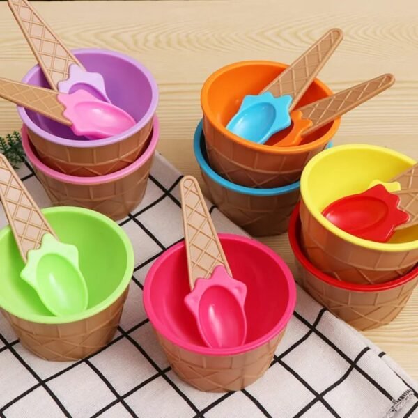 Kids Ice Cream Cup Children Dessert Ice Cream Mixing PP Bowl with Spoon