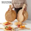 Round Shape Bamboo Pizza Plate Wooden With Long Handle - Image 2