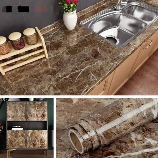 Self Adhesive - Brown - Marble Sheet for Kitchen - Anti Oil and Heat Resistant