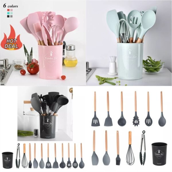 Silicone Utensils 12pcs Set  (Random Colours) Big Size - Premium Quality