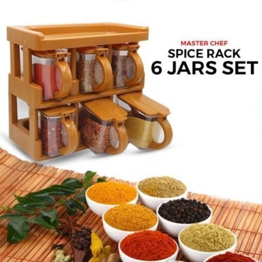 Kitchen Master Chef Spice Rack With 6 Jars Set