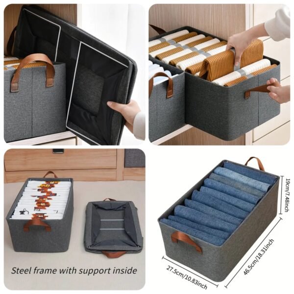 Foldable Grey Fabric Storage Box With Steel Rod