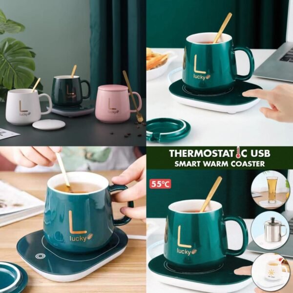 Portable Coffee Cup Warmer Heater Set Heat Heating Cup Pad Ceramics Mug For Smart Office People