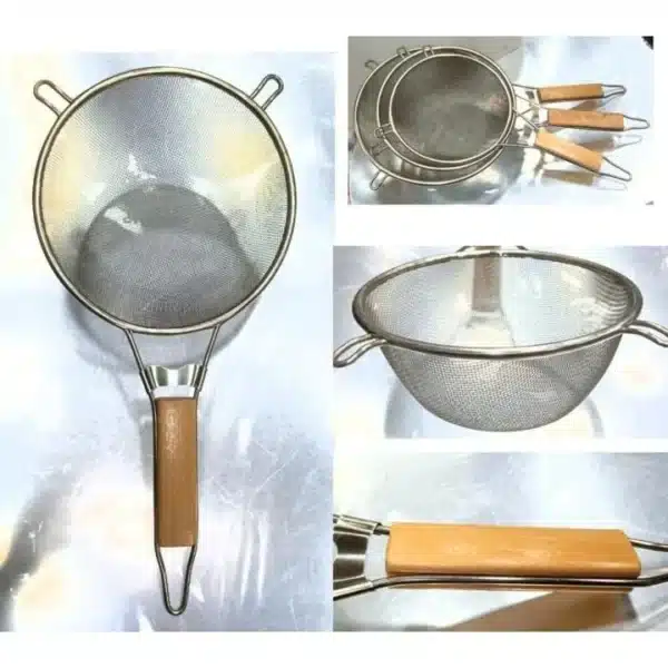 STAINLESS STEEL STIFF WIRE DEEP STRAINER WOOD  25 cm