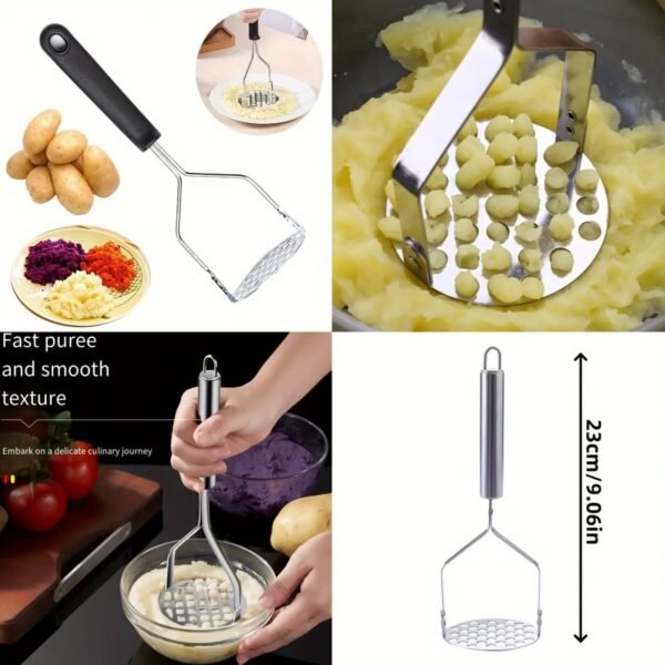Stainless Steel Pusher/Potato Masher With Broad Mashing Plate For Smooth Mashed Potatoes Fruit Vegetable Tools Press Crusher