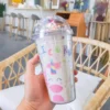 Creative Unicorn Plastic Cup With Lid And Straws